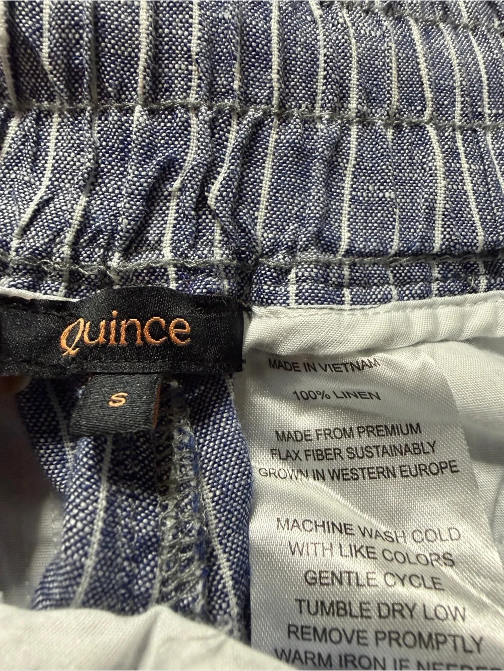 Quince 100% European Linen Wide Leg Pants S Chambray Blue Striped Coastal